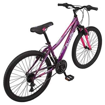 Pacific Cavern Mountain Bike for Youth, Boys and Girls, 21-Speed Twist Shifter, 24-Inch Wheels, 14-Inch Steel Frame, Front Suspension, Kickstand Included, Purple