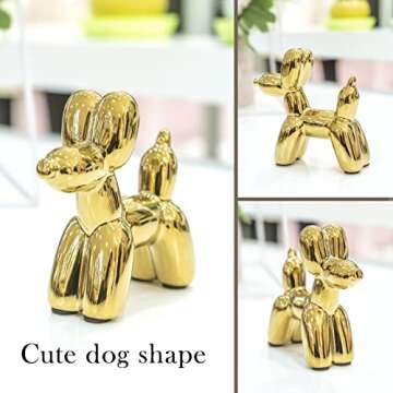 Notakia Cute Ceramics Balloon Dog Statue Crafts Living Room Desktop Decorations,Handmade Modern Small Ceramic Animal Statue Ornament Home Decor Accents (1Pcs Golden Dog)