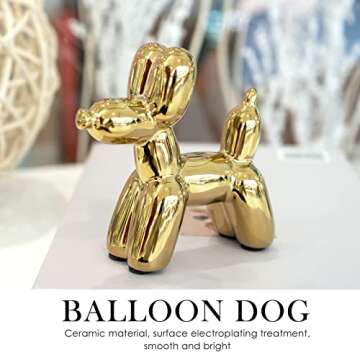 Notakia Cute Ceramics Balloon Dog Statue Crafts Living Room Desktop Decorations,Handmade Modern Small Ceramic Animal Statue Ornament Home Decor Accents (1Pcs Golden Dog)