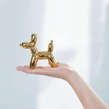 Notakia Cute Ceramics Balloon Dog Statue Crafts Living Room Desktop Decorations,Handmade Modern Small Ceramic Animal Statue Ornament Home Decor Accents (1Pcs Golden Dog)