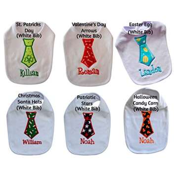 Funny Girl Designs Personalized BIB for Baby Boys Embroidered with Your Custom Name with Fabric Tie (Blue Polka Dot)