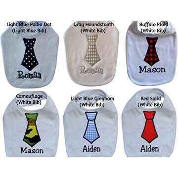 Funny Girl Designs Personalized BIB for Baby Boys Embroidered with Your Custom Name with Fabric Tie (Blue Polka Dot)