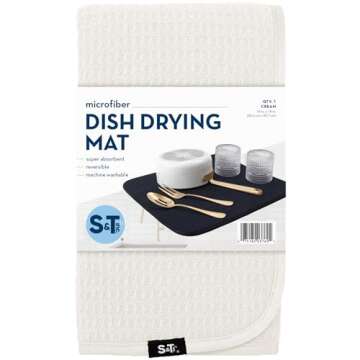 S&T INC. Dish Drying Mat, Highly Absorbent Microfiber Kitchen Counter Mat, Dish Drying Pad for Dishes, Utensils, Pots and Pans, Large 16" x 18", Cream