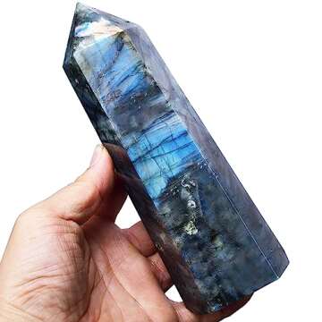 FZBHRO Large Labradorite Towers Crystal Point Obelisk 6 Faceted Healing Crystal Stone Wand for Meditation Gift 1.3-1.7 Pound