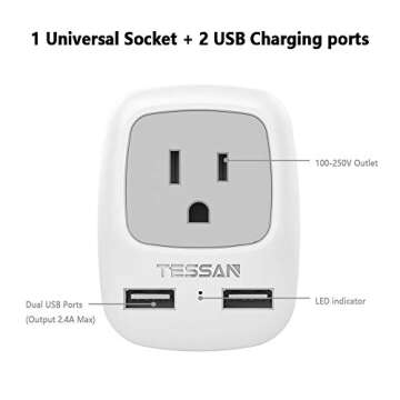 US to UK Ireland Travel Plug Adapter 2 Pack, TESSAN Type G Power Outlet Adaptor with 2 USB for USA to Dubai Scotland British London England Qatar Irish