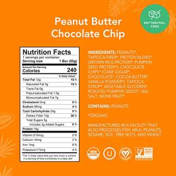 ALOHA Organic Plant Based Protein Bars |Peanut Butter Chocolate Chip | 1.98 Oz (Pack of 12) | Vegan, Low Sugar, Gluten Free, Paleo, Low Carb, Non-GMO, Stevia Free, Soy Free, No Sugar Alcohols