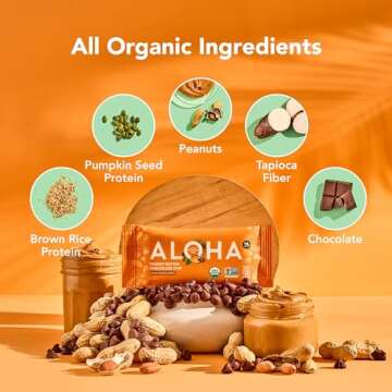 ALOHA Organic Plant Based Protein Bars |Peanut Butter Chocolate Chip | 1.98 Oz (Pack of 12) | Vegan, Low Sugar, Gluten Free, Paleo, Low Carb, Non-GMO, Stevia Free, Soy Free, No Sugar Alcohols