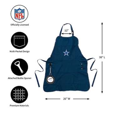 Team Sports America NFL Dallas Cowboys Ultimate Grilling Apron | Bottle Opener and Insulated Beverage Holder | Heavy Duty Durable Cotton Canvas 300 GSM | Machine Washable | Adjustable Straps