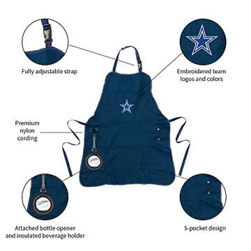 Team Sports America NFL Dallas Cowboys Ultimate Grilling Apron | Bottle Opener and Insulated Beverage Holder | Heavy Duty Durable Cotton Canvas 300 GSM | Machine Washable | Adjustable Straps