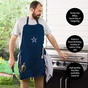 Team Sports America NFL Dallas Cowboys Ultimate Grilling Apron | Bottle Opener and Insulated Beverage Holder | Heavy Duty Durable Cotton Canvas 300 GSM | Machine Washable | Adjustable Straps