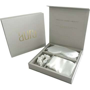 Aura Silk Shop’s 4Pcs Luxurious 100% Mulberry Silk Set - Pillowcase, Eye Mask, Sleeping Cap, and Scrunchie - Premium Silk Bedding Kit (White)
