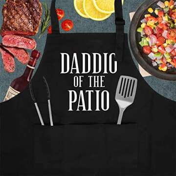 Miracu Grill Apron for Dad - Daddio of The Patio - Dad Gifts from Daughter, Son - Funny Valentines Day, Birthday Gifts for Dad, Father in Law, Step Dad, Best Dad, Daddy - Dad Aprons for Grilling BBQ