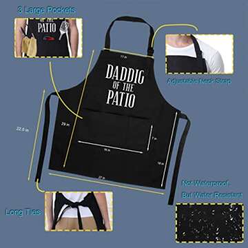 Miracu Grill Apron for Dad - Daddio of The Patio - Dad Gifts from Daughter, Son - Funny Valentines Day, Birthday Gifts for Dad, Father in Law, Step Dad, Best Dad, Daddy - Dad Aprons for Grilling BBQ