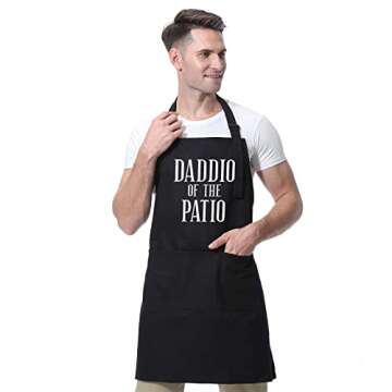 Miracu Grill Apron for Dad - Daddio of The Patio - Dad Gifts from Daughter, Son - Funny Valentines Day, Birthday Gifts for Dad, Father in Law, Step Dad, Best Dad, Daddy - Dad Aprons for Grilling BBQ