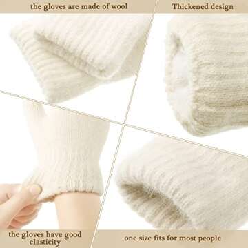 Zhehao Women Knitted Mittens Winter Warm Gloves Solid Color Hand Warmer for Indoor Outdoor Activities (White)