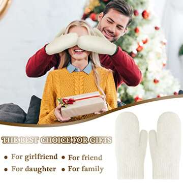 Zhehao Women Knitted Mittens Winter Warm Gloves Solid Color Hand Warmer for Indoor Outdoor Activities (White)