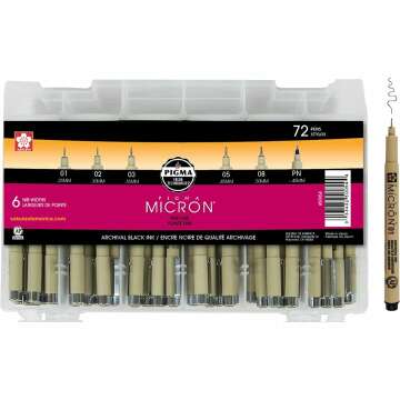 SAKURA Pigma Micron Fineliner Pens - Archival Black Ink Pens - Pens for Writing, Drawing, or Journaling - Assorted Point Sizes - 72 Pack