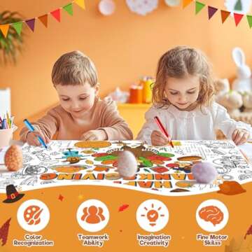 ZMLM Fall Thanksgiving Party Favors Coloring Tablecloth Poster for Kids, Turkey Themed Banner Table Cloth Decorations, Thanksgiving Art and Crafts for Kids Party Games Activity Gifts-43. 3X 31.4 in