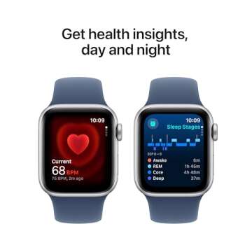 Apple Watch SE (2nd Gen) [GPS 40mm] Smartwatch with Silver Aluminium Case with Denim Sport Band S/M. Fitness and Sleep Trackers, Crash Detection, Heart Rate Monitor, Retina Display