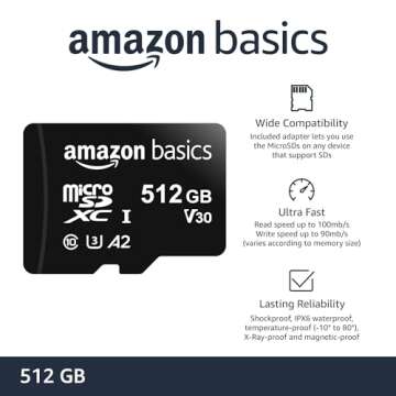 Amazon Basics Micro SDXC Memory Card with Adapter - High Speed & Capacity