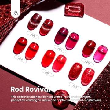 Beetles Red Gel Nail Polish Set, 6 Colors Cat Eye Glitter Burgundy Red Dark Bright Red Jelly Nail Polish Red Revival Set with Magnet, Soak Off LED Nail DIY Salon at Home Valentines Gifts for Women