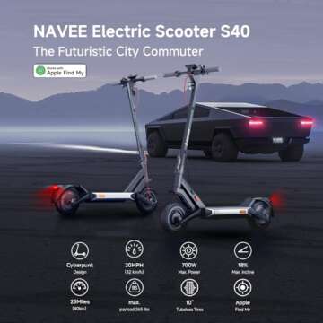 NAVEE Electric Scooter S40, ShockMaster™ Dual SwingArm Suspension, 10" Tubeless Tires, 700W Max Power& 25 Miles & 20 MPH, E-Scooter with Turn Signals, Hardcore Cyberpunk Design for Scooter Enthusiasts