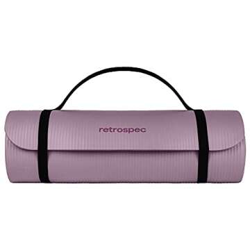 Retrospec Solana Yoga Mat 1" Thick with Nylon Strap for Men & Women - Non Slip Exercise Mat for Home Yoga, Pilates, Stretching, Floor & Fitness Workouts, Violet Haze