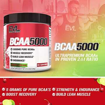 Evlution EVL BCAAs Amino Acids Powder - BCAA Powder Post Workout Recovery Drink and Stim Free Pre Workout Energy - 5g Branched Chain Amino Acids Supplement for Men - Cherry Limeade