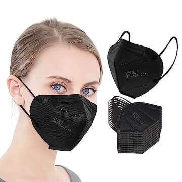 LEMENT 25pcs KN95 Face Mask Black 5 Layer Cup Dust Safety Masks Filter Efficiency≥95% Breathable Elastic Ear Loops Black Masks