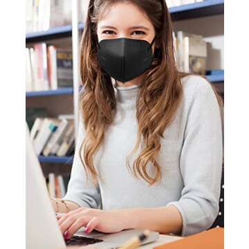 LEMENT 25pcs KN95 Face Mask Black 5 Layer Cup Dust Safety Masks Filter Efficiency≥95% Breathable Elastic Ear Loops Black Masks