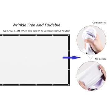 Mdbebbron 120 inch Projector Screen 16:9 Foldable Anti-Crease Portable Projector Movies Screens for Home Theater Outdoor Indoor Support Double Sided Projection