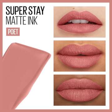 Maybelline Super Stay Matte Ink Liquid Lipstick Makeup, Long Lasting High Impact Color, Up to 16H Wear, Poet, Light Rosey Nude, 1 Count