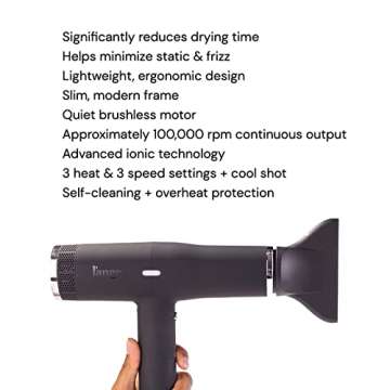 L'ANGE HAIR Le Styliste Luxury Hair Dryer | Quiet Brushless Blow Dryer with Diffuser | 1875 Watts for 4X Faster Drying | Hairdryer with 3 Heat & Speed Settings | Best Hair Dryers for Blowouts