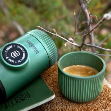 WACACO Nanopresso Portable Espresso Maker Bundled with Protective Case, Upgrade Version of Minipresso, Mini Travel Coffee Machine, Perfect for Camping, Travel and Office (Elements Moss Green)