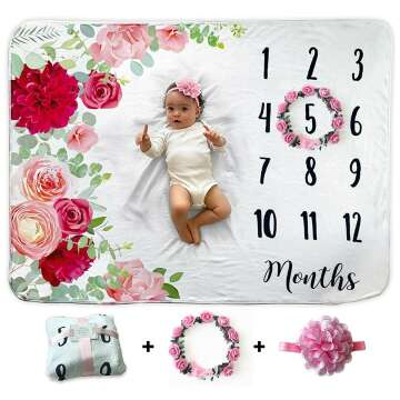 Baby Monthly Milestone Blanket | Floral Wreath & Headband