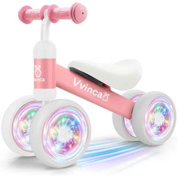 Vvinca Colorful Lighting Baby Balance Bike for 1 Year Old Boys Girls, 10-24 Months Toddler Balance Bike with No Pedal 4 Silence Wheels Children First Birthday Toys Gifts