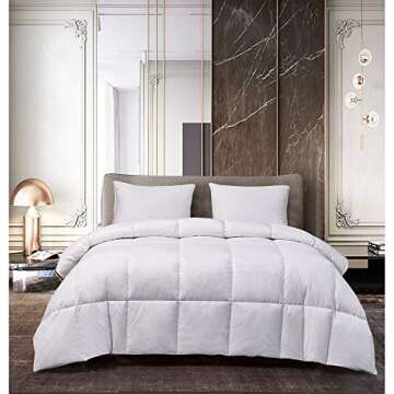 Royal Luxe White Kathy Ireland Feather Goose Down Comforter-All Season Warmth, Full-Queen