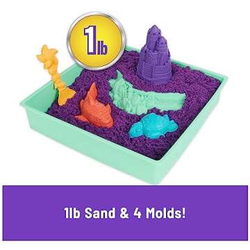 Kinetic Sand, Sandbox Set with 1lb Purple Play Sand, 4 Tools & Molds, Storage, Sensory Toys for Kids Ages 3 and up