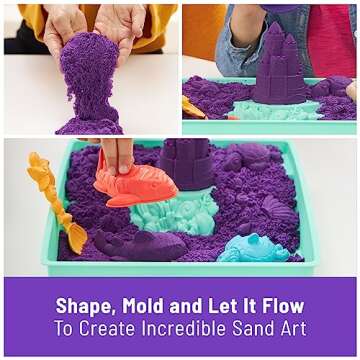 Kinetic Sand, Sandbox Set with 1lb Purple Play Sand, 4 Tools & Molds, Storage, Sensory Toys for Kids Ages 3 and up