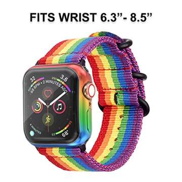 for Rainbow Apple Watch Band 44mm and Screen Protector,Series 6/SE/5/4 Gay Pride LGBTQ Sport Strap Wristband with Iridescent Face Cover,Smart iWatch Bands Case Defense Edge Men Boys Accessories…