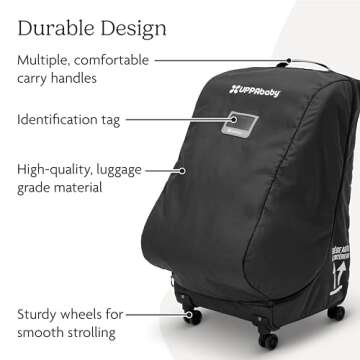 UPPAbaby Travel Bag for Rove, Knox and Alta Car Seats - Smooth Wheels, Handles + Durable Design - Includes TravelSafe Protection