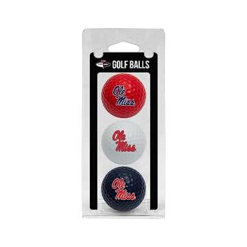 Team Golf NCAA Ole Miss Rebels 3 Golf Ball Pack Regulation Size Golf Balls, 3 Pack, Full Color Durable Team Imprint