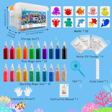 Kiditos Magic Water Elf Toy Kit, Aqua Fairy Water Gel Kit with 20 Magic Gels, 10 Animal Molds. Christmas Gifts, Birthday Gifts, Party Favors, Arts & Crafts DIY STEM Kits for Kids(20 Colors)