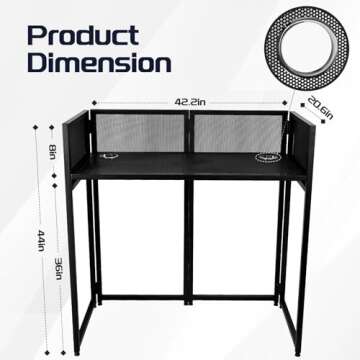 Portable DJ Booth 40" x 20", DJ Facade Table with Black/White Light Scrims, Foldable DJ Stand for Laptop and Controller,with Carry Bag, Cable Hole, Perfect for Bars, Clubs, Party, Private Events