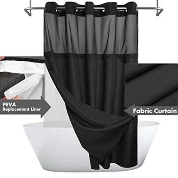 River Dream No Hook Slub Textured Shower Curtain with Snap-in PEVA Liner