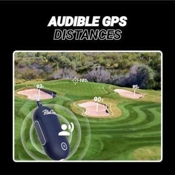 Blue Tees Golf Player Go - Compact GPS Speaker, Bluetooth Music & Audible GPS Distances, Auto Course Recognition, IPX7 Waterproof, 40,000+ Preloaded Courses, 16+ Hours Battery, Built-in Magnetic Strip