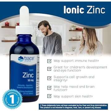 Trace Minerals Ionic Zinc 50 mg - Dietary Supplement with Zinc, Magnesium & Chloride - Support Healthy Digestion & Immune Function - ZInc for Skin & Brain Health - 2 fl oz (About 48 Servings)