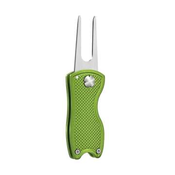 Mile High Life All Metal Foldable Golf Divot Tool with Pop-up Button & Magnetic Ball Marker, Golf Club Holder (Lime Green Fish)