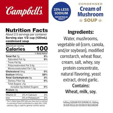 Campbell's Condensed 25% Less Sodium Cream of Mushroom Soup, 10.5 oz Can