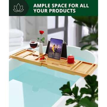 ROYAL CRAFT WOOD Premium Foldable Bathtub Tray - Wood Bath Tray for Tub, Bamboo Bathtub Shelf, Expandable Bath Table Tray, Luxury Bathtub & Bathroom Accessories for New Home & Unique Gift for Women